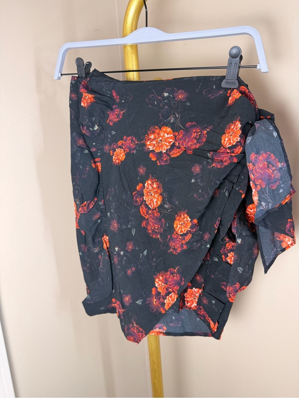 NWT IRO Kasper Floral Wrap Mini Skirt Black Red Size XS/34